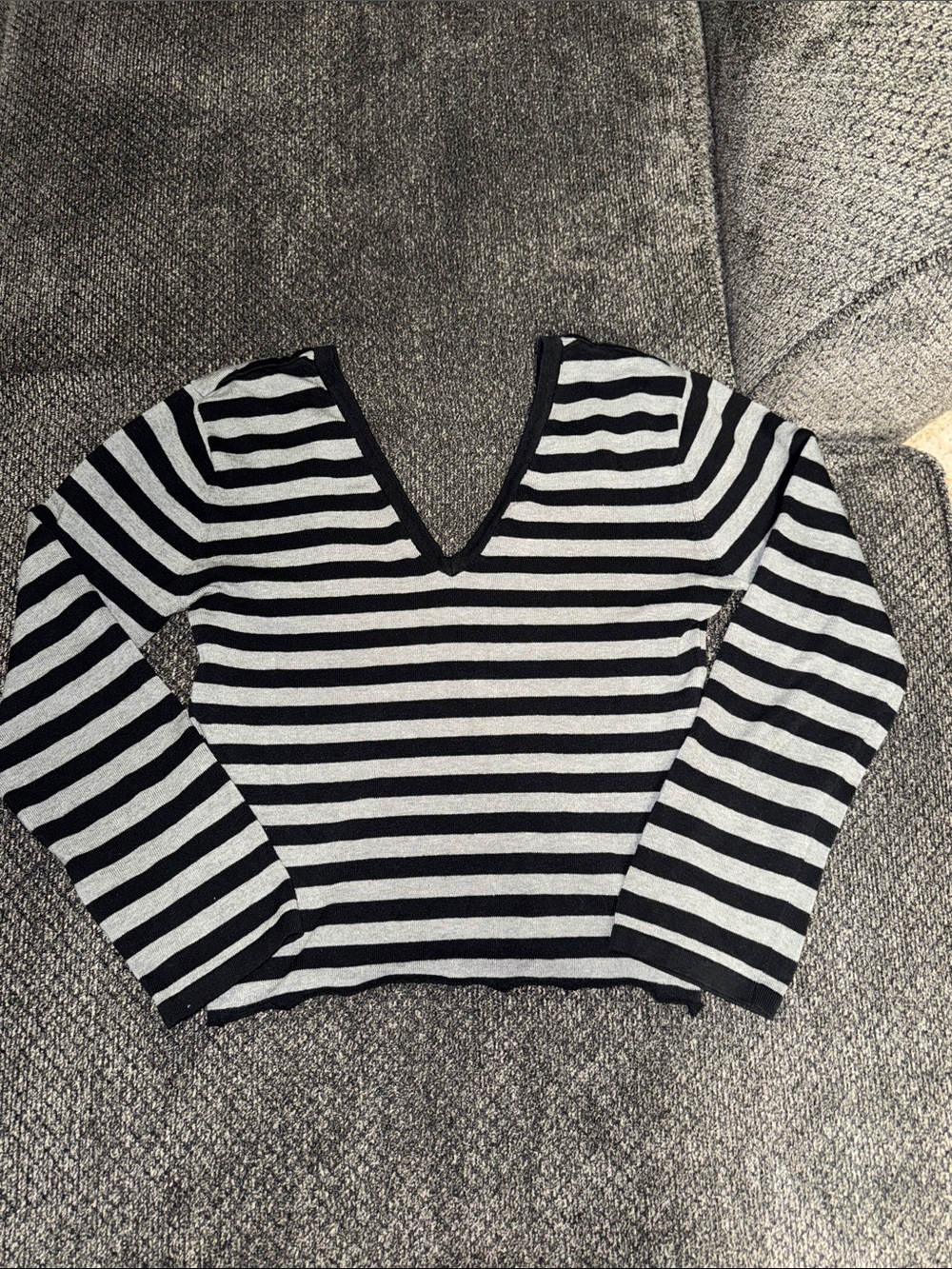 Express Black and grey Striped V-Neck Long Sleeve Top
